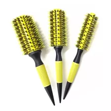 Kit 3 Escovas Térmicas Profissionais Cerdas Mistas De Javali Cor Amarelo