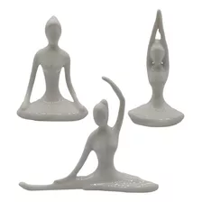 Kit 3 Estátuas Yoga Meditação Zen Sala Quarto Aparador Ioga Cor Branco