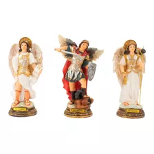 Trio Arcanjos São Miguel Gabriel Rafael 16 Cm - Resina Impor