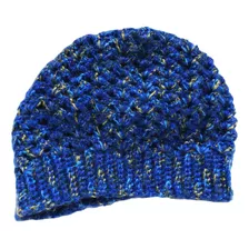 Touca Gorro Lã Grossa Artesanal Crochê Azul Mesclada Linda