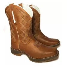 Bota Texana Xadrez Camel Sola Jump Bico Quadrado