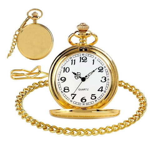 Relógio De Bolso Com Corrente Antigo Vintage Dourado Liso