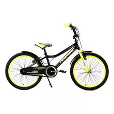 Bicicleta Cross Infantil Fire Bird Rocky R20 1v Frenos V-brakes Color Negro/amarillo Con Pie De Apoyo 