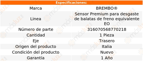 1.sensor Para Balatas Trasera Bmw 335xi 07/08 Brembo Foto 2