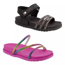 Combo 2 Pares Papete Feminina Infantil Chinelo Birken Brilho