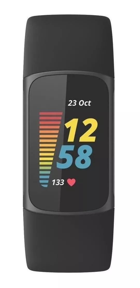 Smartband Fitbit Charge 5 Caja De Aluminio Anodizado Y Acero Inoxidable Quirúrgico Negra Grafito, Malla Negra De Silicona Fb421