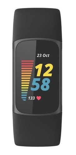 Smartband Fitbit Charge 5 Caja De  Aluminio Anodizado Y Acero Inoxidable Quirúrgico  Negra Grafito, Malla  Negra De  Silicona Fb421