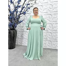 Vestido Ofélia Longo Verde Menta Com Cinto Amarração 50