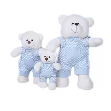 Trio De Urso Menino Chevorn Para Decoração Nicho Quarto Bebê