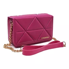 Bolsa Feminina Pequena Transversal De Ombro Alça Corrente Acambamento Dos Ferragens Dourado Cor Pink Desenho Do Tecido Liso