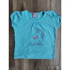 Oferta! Remera De Nena Celeste Estampada Manga Corta Talle 6