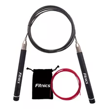 Cuerda Saltar De Velocidad Aluminio Fitnics Cardio Crossfit Color Negro