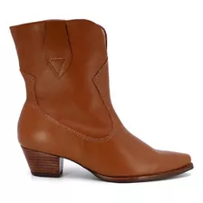 Bota Usaflex Western Bico Fino De Couro Com Salto Bloco