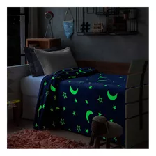 Manta Jolitex Que Brilha No Escuro Cor Azul Com Design Estrelas De 2m X 1.5m