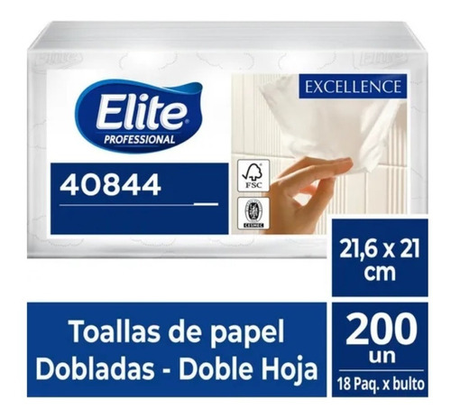 Toalla Interfoliada Elite 40844 18ptsx200u D/h Extra Blanca