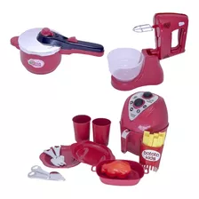 Cozinha Infantil Menino Air Fryer Vermelho Brinquedo 14pç