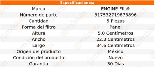 Paq 5 Filtros De Aire Passat Cc 3.6l V6 2011 Engine Fil Foto 2