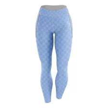 Calça Legging Missy Fitness Academia Azul Xadrez