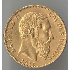 Belgica 1876 Leopoldo Ii 6,45 Gr Ouro 900 Rei Dos Belgas