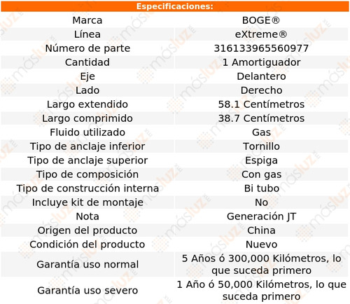 (1) Amortiguador Gas Der Del Grand Vitara 06/13 Boge Extreme Foto 2