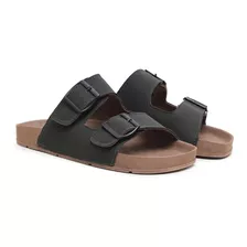 Slide Masculina Birken Em Couro Ecológico 2 Tiras Papete