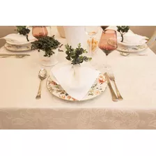 Toalha De Mesa Impermeável 6 Lugares Jacquard 1,40 X 2,10m Cor Pérola Medalhão