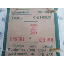 Nota Cédula Dinheiro Lote 500 Peças Cr$ 2,00 Numerada Selada