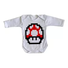 Body Bebê Luxo Super Mario Luigi Nintendo Pixel Mushroom