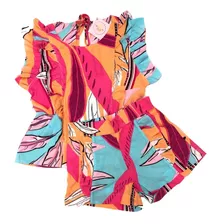 Conjunto Infantil Feminino Verão Colorido Viscose Menina 