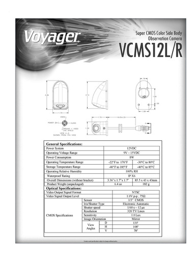 Voyager Vcms12lgpr Modelo Vcms12l Super Cmos Cmara Lateral D Foto 3