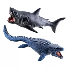 Dinossauro Mosassauro E Tubarão Grande Brinquedo Vinil