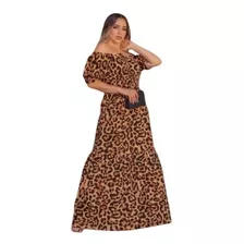 Vestido Longo Feminino Onca Animal Print Evangelico