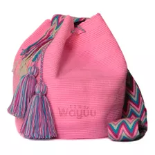 Mochila Wayuu Unicolor Rosado Bebé Grande Original