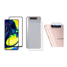 Película 3d Vidro Galaxy A80 / A90 + Fibra Traseira + Câmera