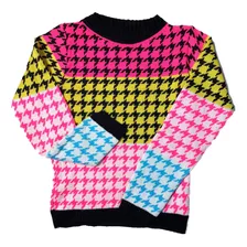 Blusa Tricot Modal Xadrex Pied Poude Manga Longa Inverno