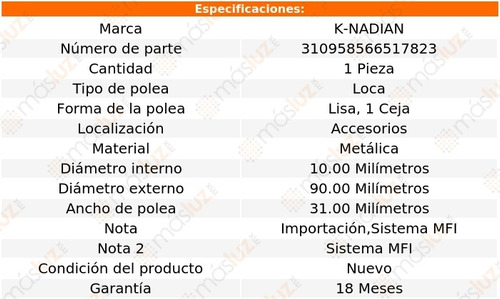 Polea Lisa, 1 Ceja Metalica Summit L4 1.8l 94-96 K-nadian Foto 3