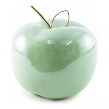 Fruta Em Ceramica - Maça Verde Com Detalhe Dourado