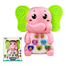 Brinquedo Elefante Musical Didático Educativo Som Luz Rosa