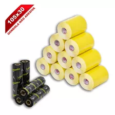 Kit 10 Rolos Etiqueta Gondola 105x30 Amarela + 5 Ribbons Cor Amarelo