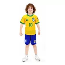 Camiseta E Calção Do Brasil Infantil Pelé Copa Do Mundo