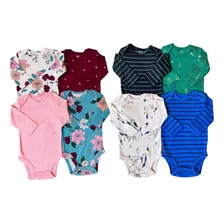 Kit Body Bebê Carters 4 Peças Manga Longa Menina Floral Eua