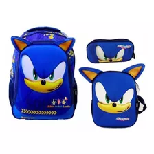 Sonic Kit Mochila Lonchera Lapicera Original Primaria