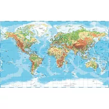 Mapa Mundi Físico 100x60cm Tela Pvc Full Resolucíon