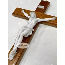 Crucifixo De Parede Mármore Com Madeira 30cm. Lindo