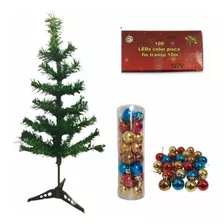 Árvore De Natal 45cm Decorada Com 24 Bolinhas + Pisca Pisca