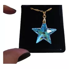 Colar Estrela Cristal Swarovski 2,8 Cm Folheada Ouro 18k