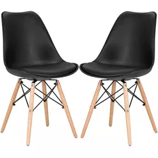 Set 2 Sillas Eames Cojin Sillon Vintage Comedor Sala Moderna Color De La Estructura De La Silla Madera Color Del Asiento Negro