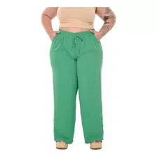 Calça Feminina Plus Size Pantalona Cintura Alta Tecido Duna