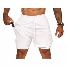 Bermuda 2 Em 1 Short Duplo Esportivo Com Bolso Academia Run 