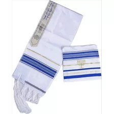 Talit Azul Com Dourado (grande) Ortodoxo - De Israel